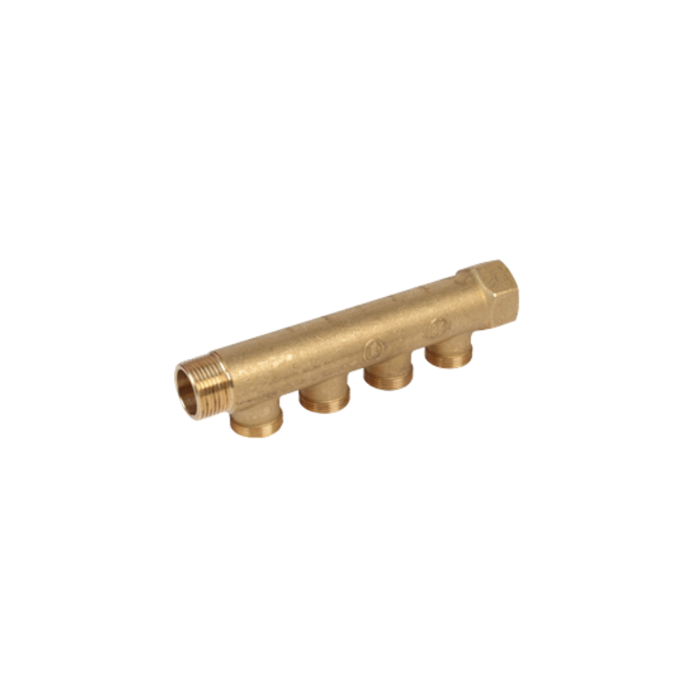 Collettore lineare 3/4" in ottone maschio femmina per riscaldamento vie 4