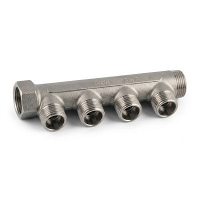 Collettore lineare 3/4" in ottone maschio femmina per riscaldamento vie 4