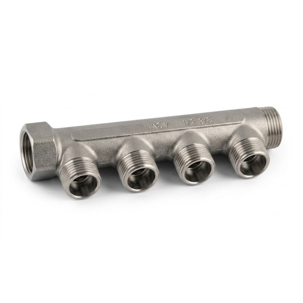 Collettore lineare 3/4" in ottone maschio femmina per riscaldamento vie 4