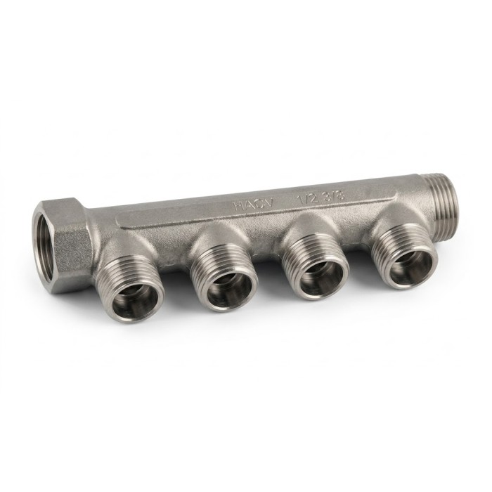 Collettore lineare 3/4" in ottone maschio femmina per riscaldamento vie 4