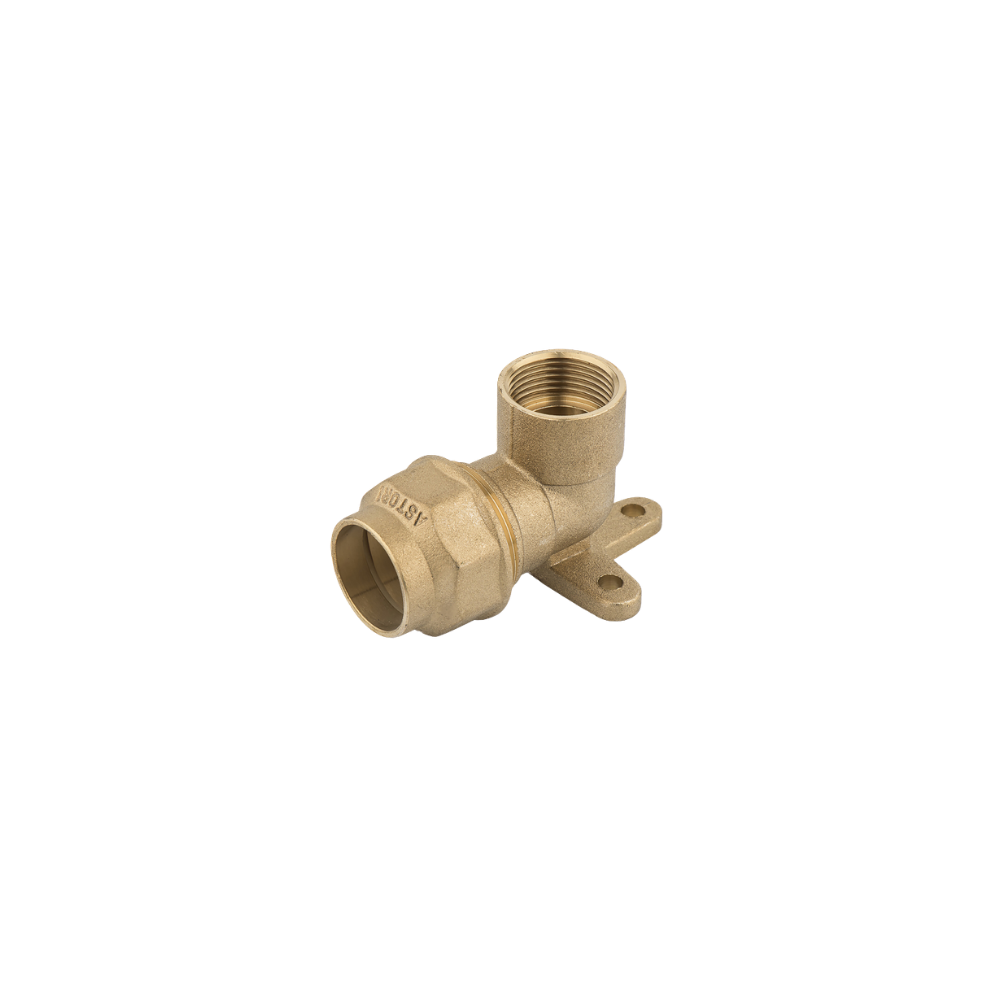 Raccordo curvo con flangia femmina 1" ø 32 con ghiera in ottone giallo