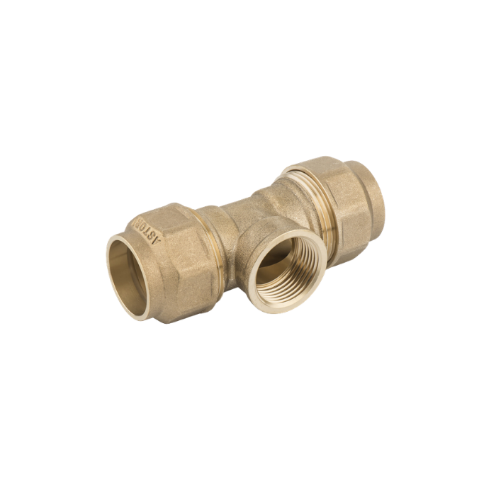 Raccordo a tee femmina centrale 1/2 ø 20 con ghiera in ottone giallo