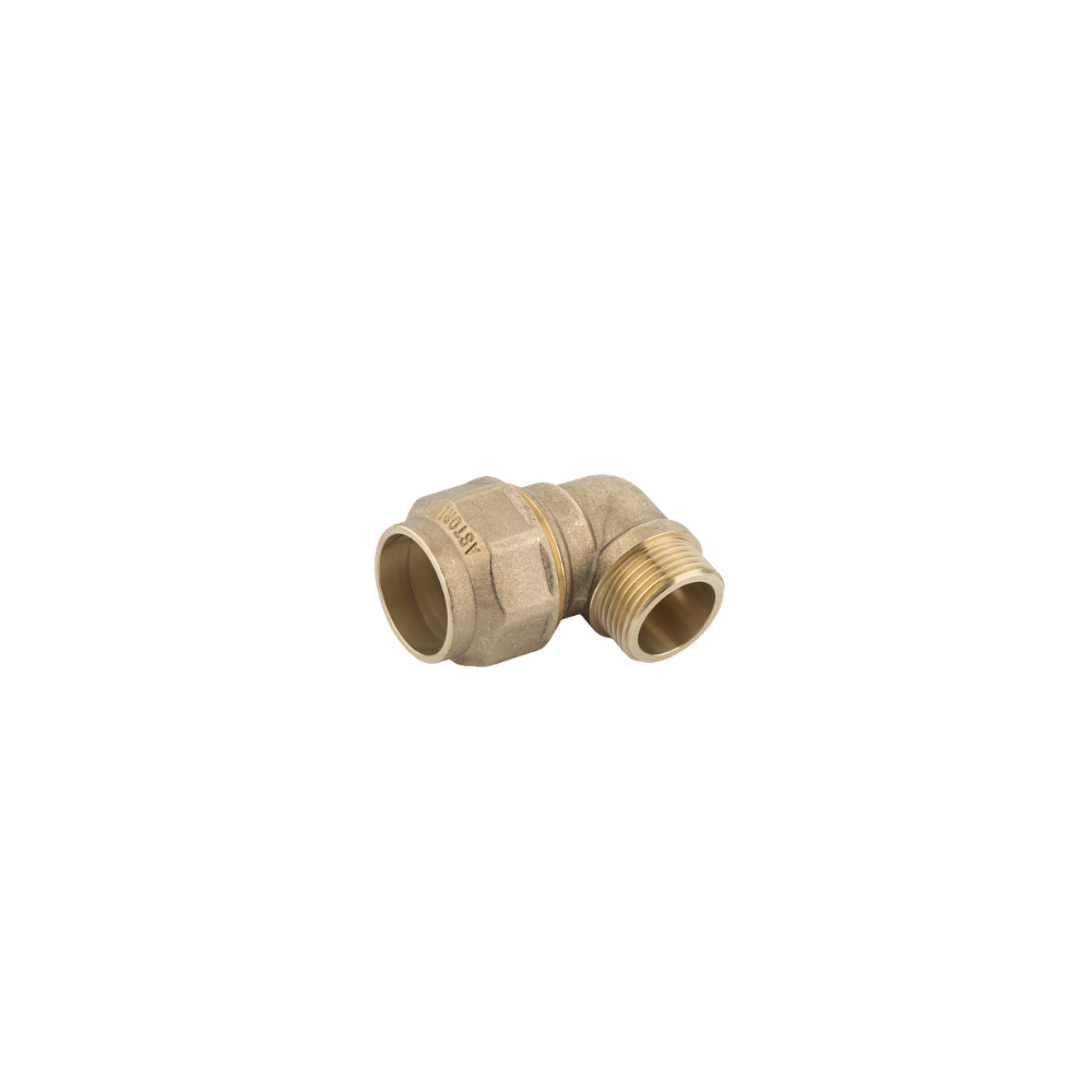 Raccordo curvo maschio 1/2" ø 20 con ghiera in ottone giallo