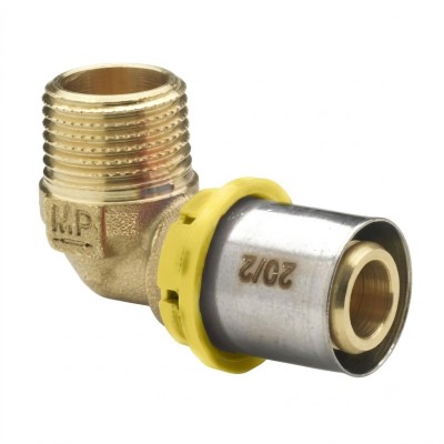 Raccordo curvo gomito maschio per gas a pinzare 3/4"xø20