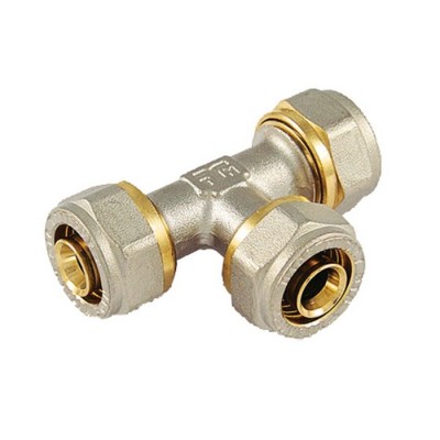 Raccordo tee a 3 dadi a stringere attacco ø26x26x26
