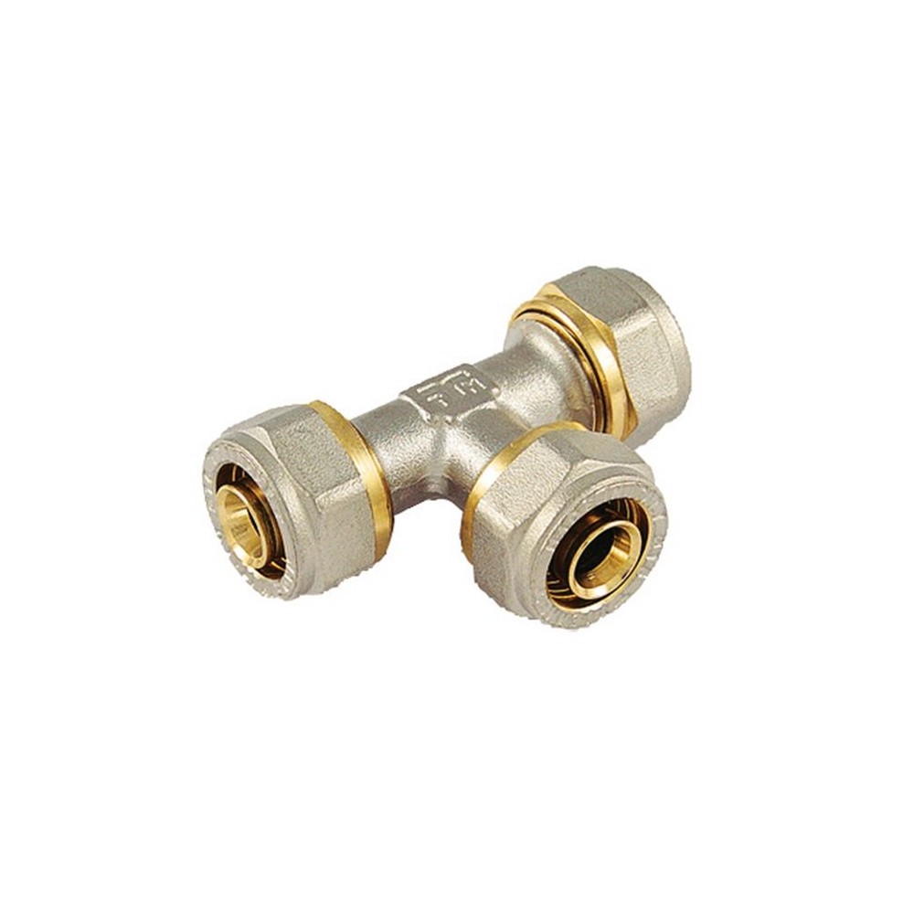 Raccordo tee a 3 dadi a stringere attacco ø26x26x26