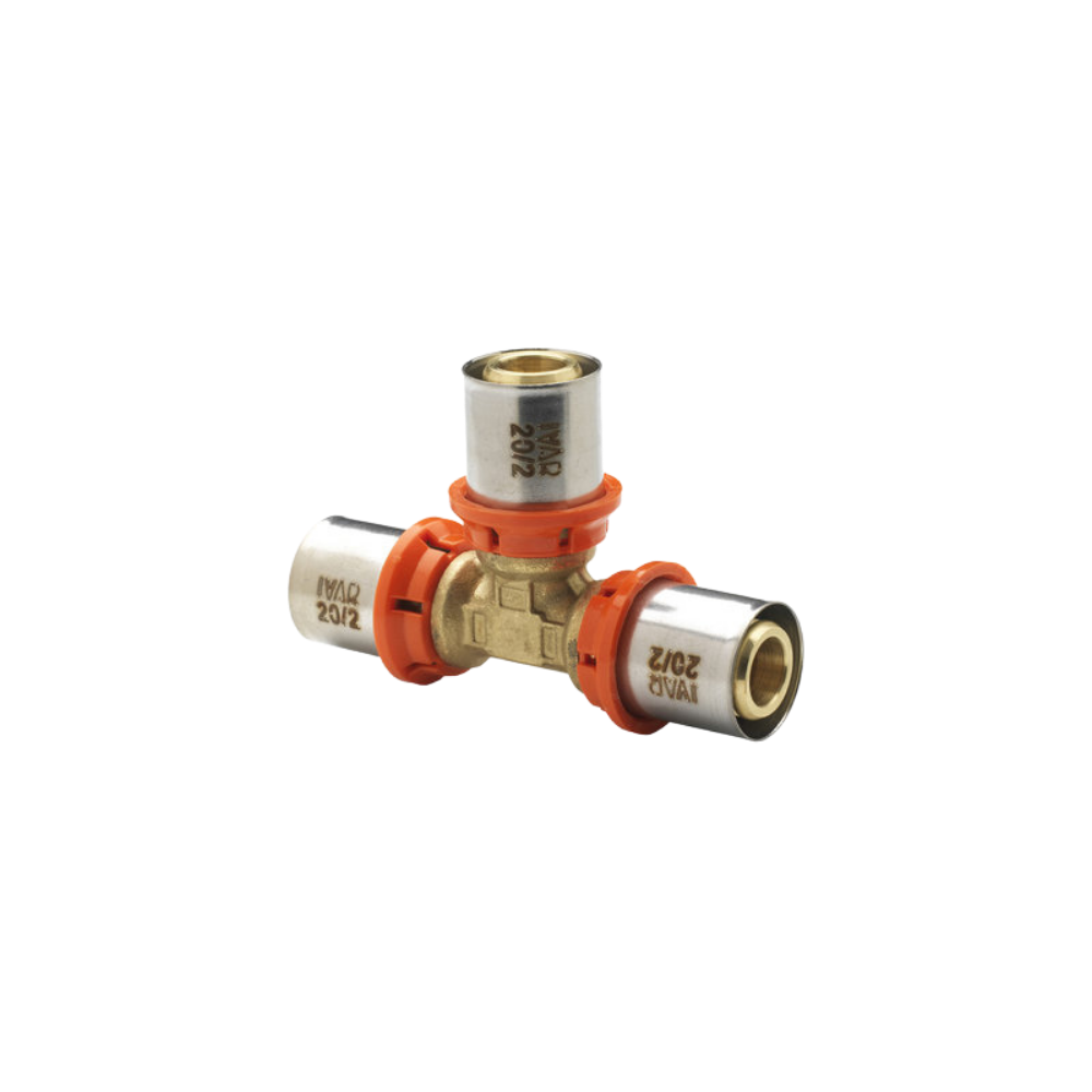 Raccordo a tee a 3 dadi a Pinzare acqua per tubo multistrato ø20