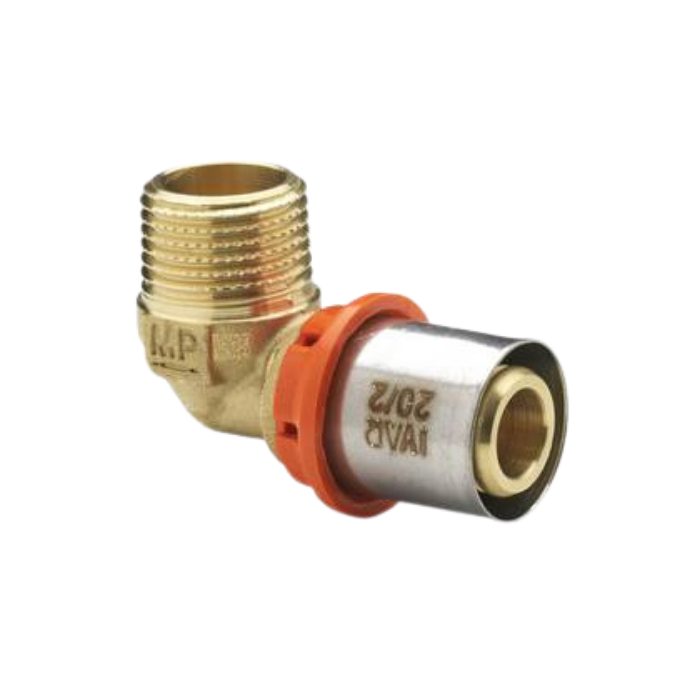 Raccordo curvo gomito maschio a Pinzare acqua 3/4"xø20